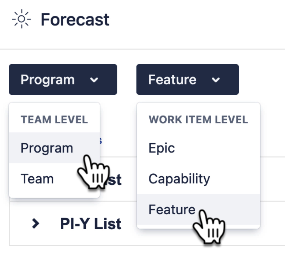 Forecast page filters